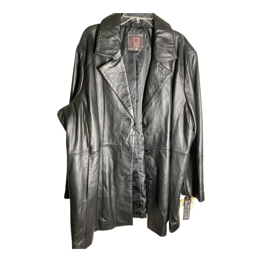 Anne Klein LEATHER Jacket Long Black
